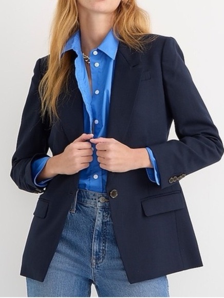 J. Crew Willa Blazer Italian City Wool Blend Jacket Navy Blue 12t Tall Bk023